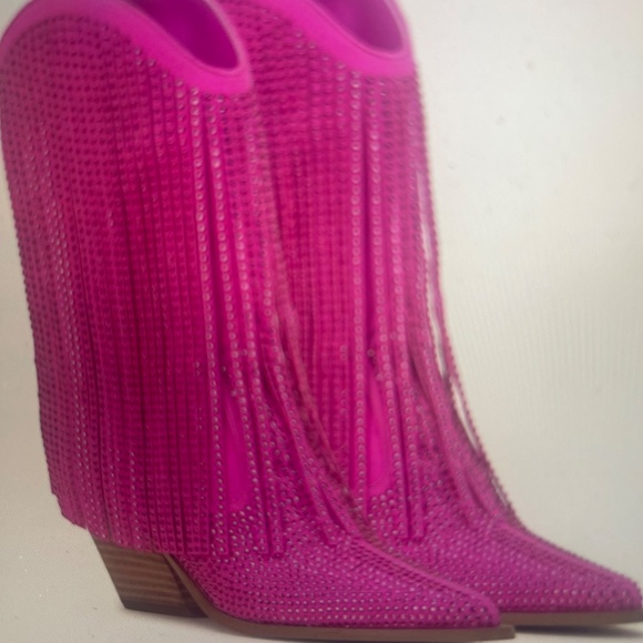Jessica Simpson Pink Paredisa Rhinestone Fringe Western Booties SZ 7M - Picture 14 of 15